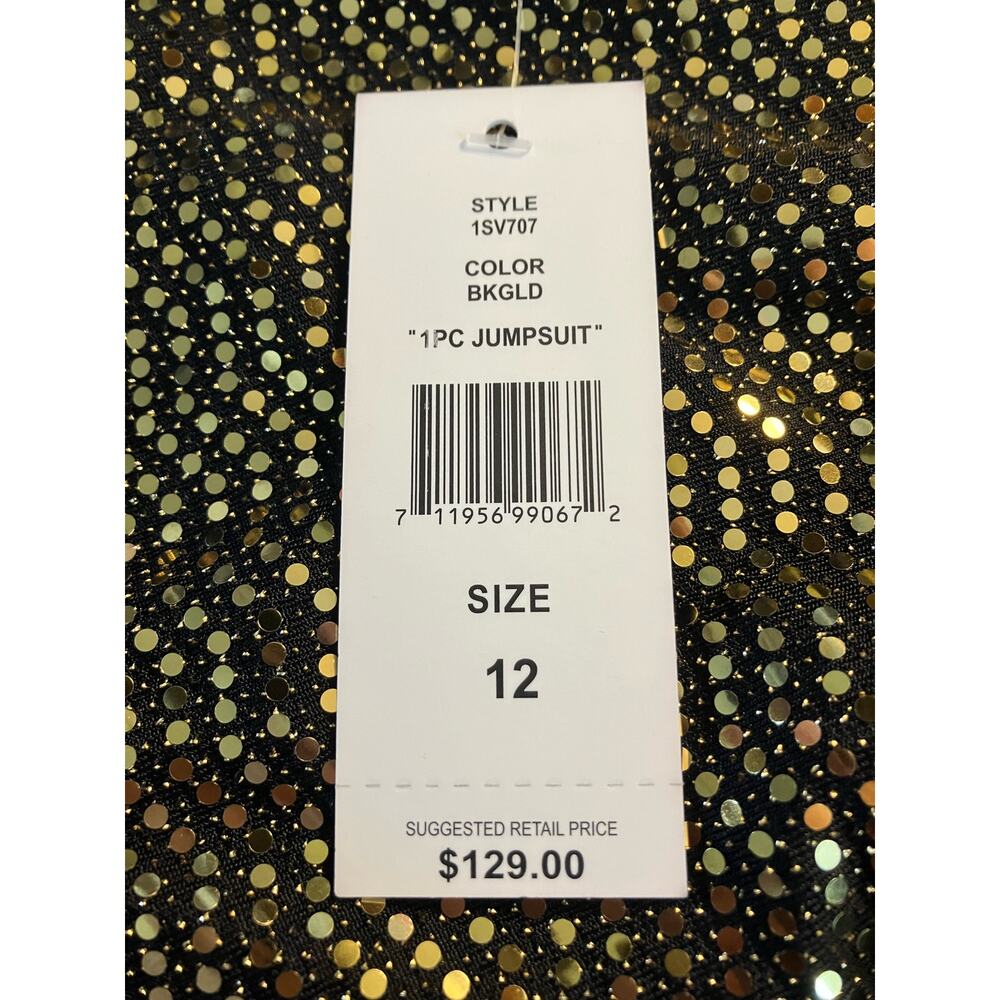 JM Studio by John Meyer Women's Black/ Gold Sequin Surplice Jumpsuit Lined SZ 12 - Picture 10 of 11